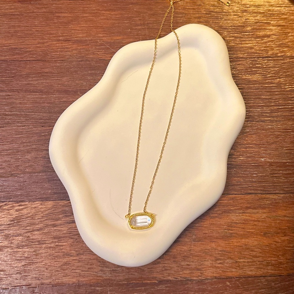 18K Gold Plated Clear Crystal Gemstone Pendant Necklace Adjustable Chain